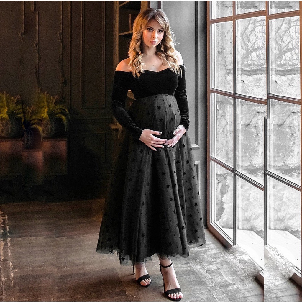 Maxi Maternity Dress for Photo Shoot Elegant Fitted Gown Pregnancy