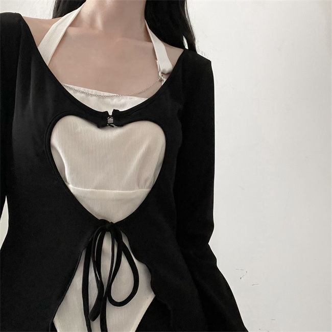 Love Heart Hollow Sunscreen Laced-Up Cardigan Long-Sleeved Top ...
