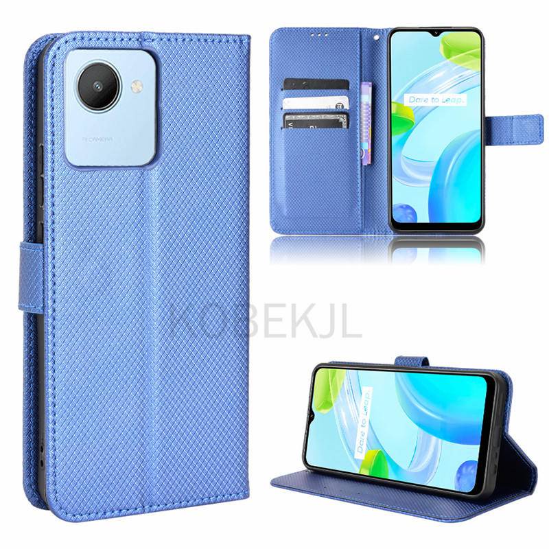 Sinyunron Cover Compatibile con Realme C35 Custodia in Pelle PU,Flip Caso Fibbia Magnetica Cellulare Case a Libro,Elegante Portafoglio Stile Business, Blu