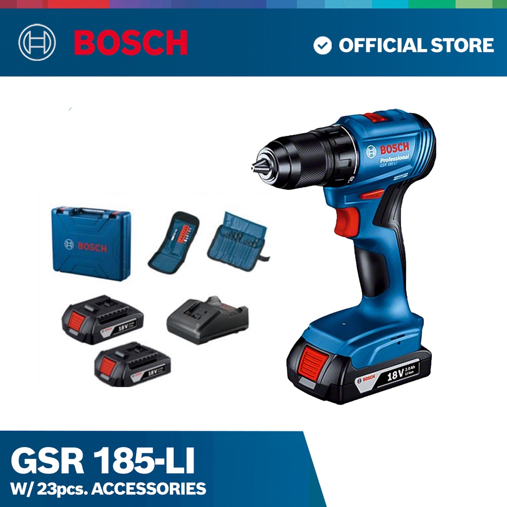 Bosch GSR 185Li Professional Cordless Drill Driver with 23 pcs