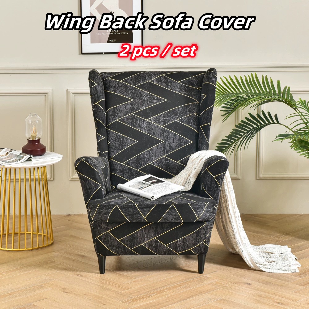 【38 colors】Stretch Slip Cover Elastic Back Wing Armchair Wing Arm Chair  Knitted Printed Sofa Cover