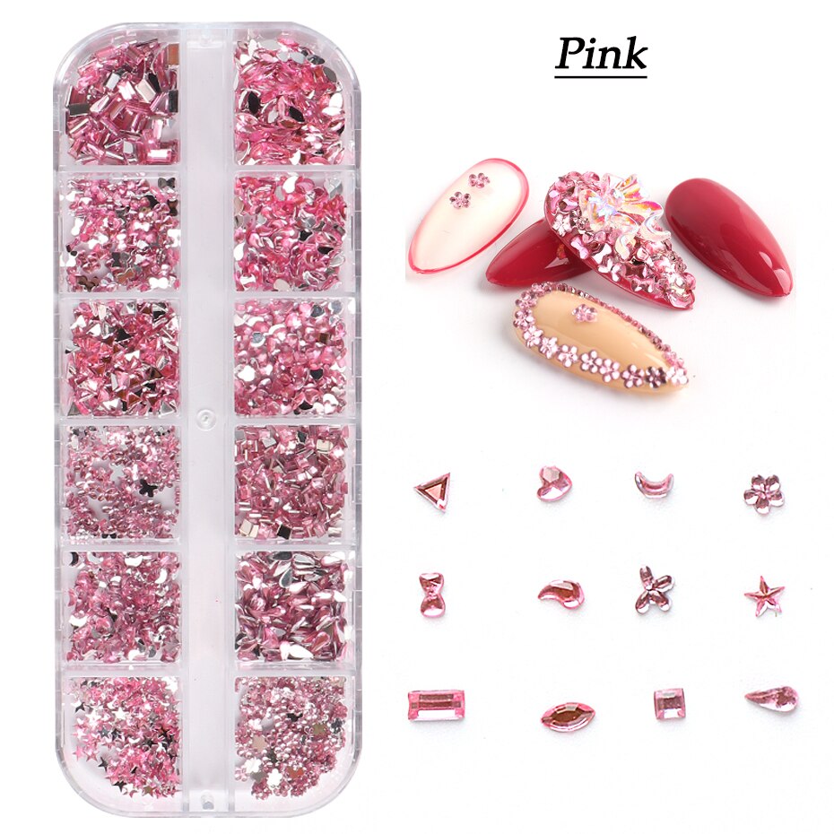 Mama Nail 12 Grids 3d Nail Art Decorations Red Waterdrop Flower Moon Flatback Strass Stones 