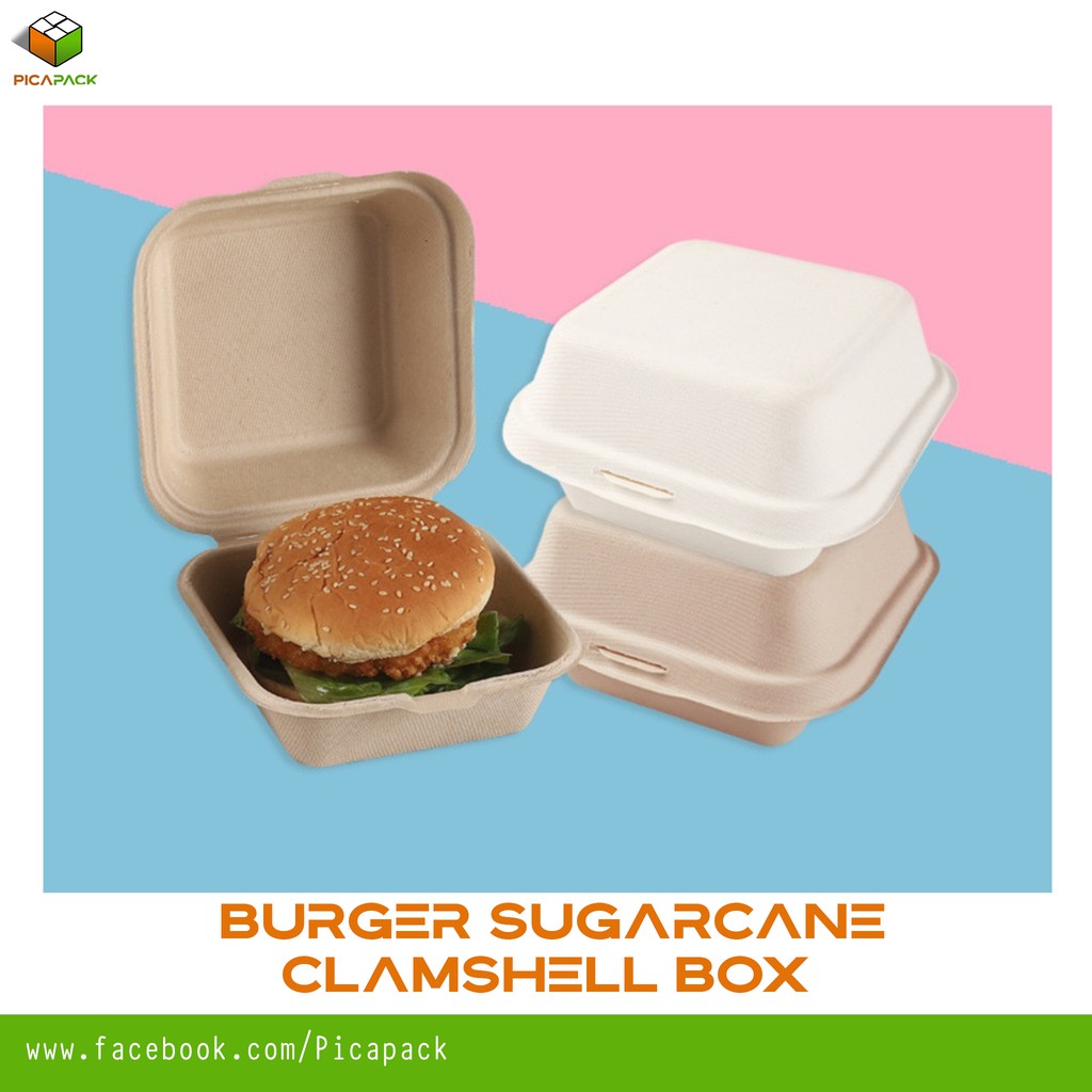 10pcs 450ML Bento box Burger Sugarcane Container Bagasse Clamshell ...