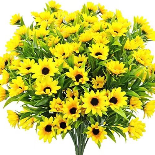 Artificial Sunflowers Fake Daisy Silk Flowers with Stems Faux Greenery ...