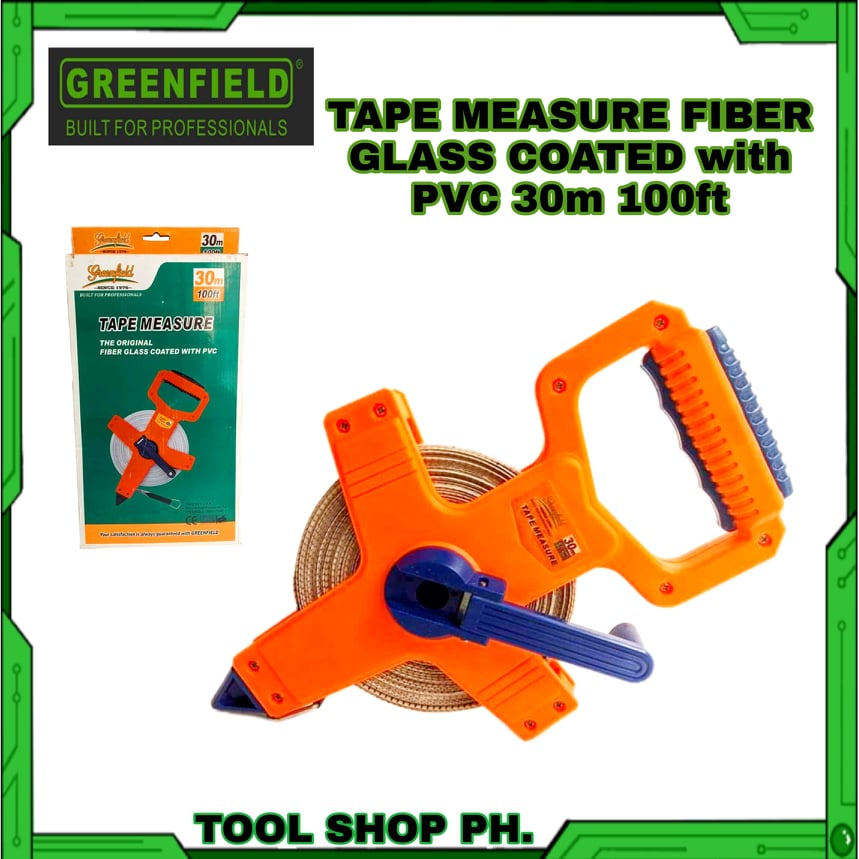 GREENFIELD Tape Measure Fiber Glass Coated with PVC 30m 100ft (ORANGE ...