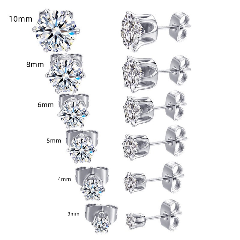 1Pair Stainless Steel Shiny Diamond Stud Earrings for Men and Women/Ear