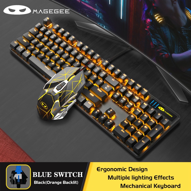 MageGee Mechanical Keyboard and Mouse Bundle LED Backlit 104Keys Blue