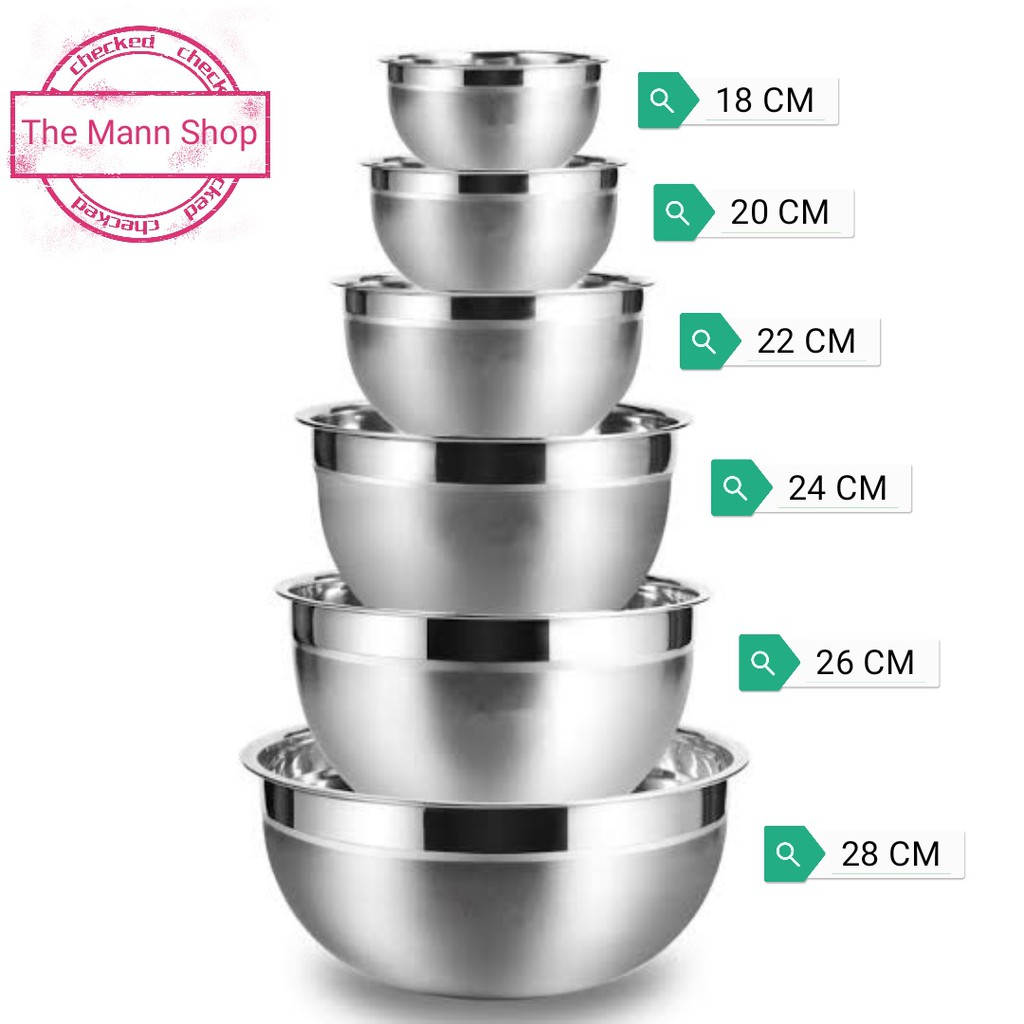 PREMIUM Set of 6 Stainless Mixing Bowls with Measurements (18cm, 20cm