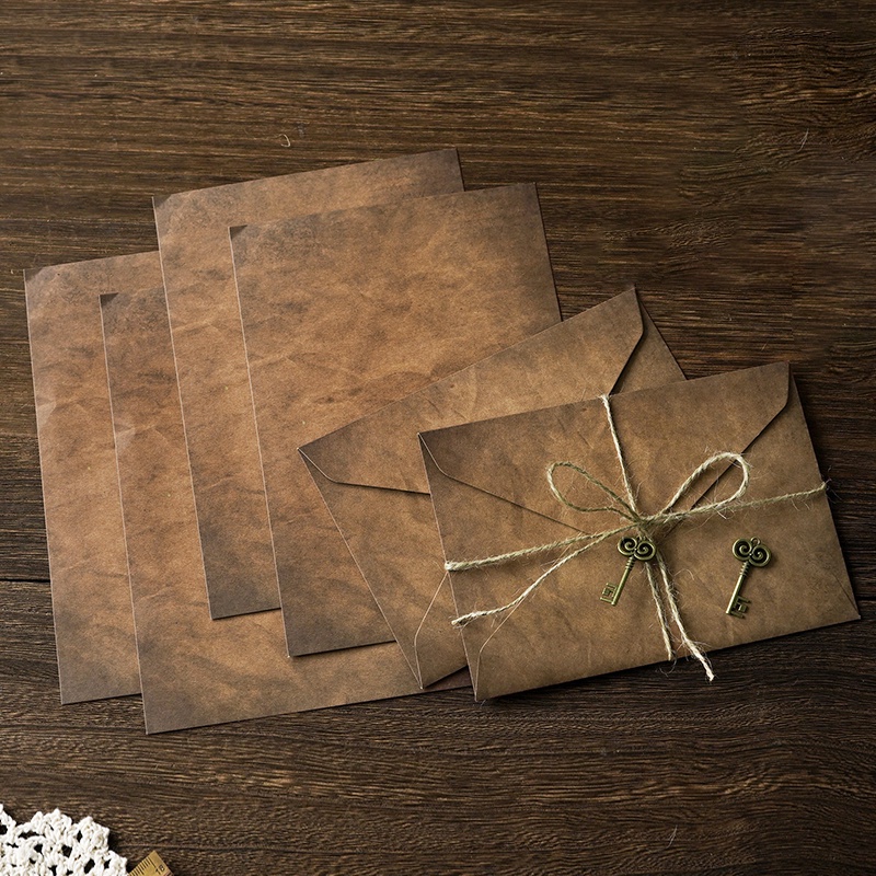 6 Pcs Vintage Kraft Envelope/Writing Paper Set with Rope/Pendant ...