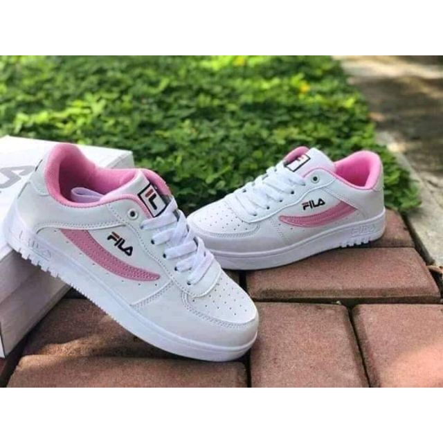 Pink and white discount filas