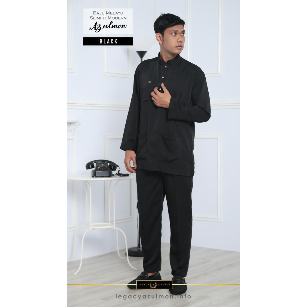 BAJU MELAYU AZULMON SLIMFIT MODERN (BLACK) | Shopee Philippines