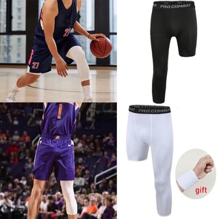 New Men basketball tights pants compression cropped one leg Leggings Sport  Running trousers bottom fitness Training jogging