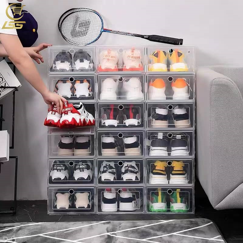6pcs set Clear Plastic Shoe Boxes Stackable Floding DIY Shoe Drawers