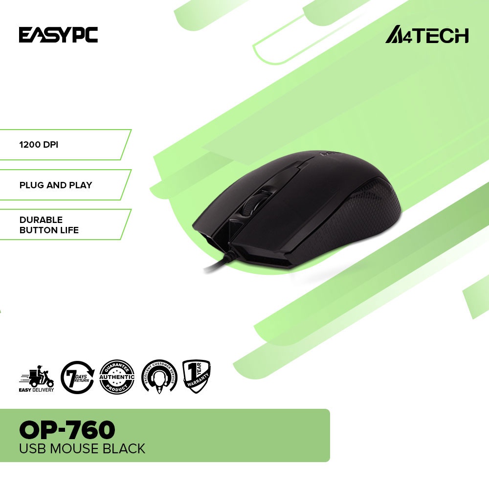 EasyPC | A4Tech OP-760 | 1200 DPI | Usb Mouse Black | Durable Button ...