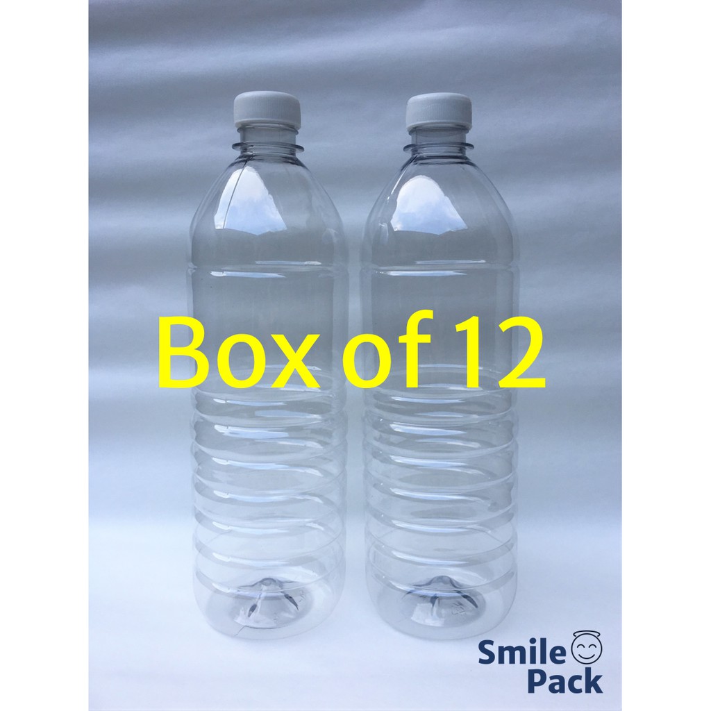 PET Plastic Bottle with Caps 1 liter BOX of 12 pcs 1L 1000 ml for