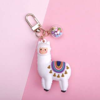 Korean Cartoon Alpaca Llama Keychain With Love Heart Color Ball