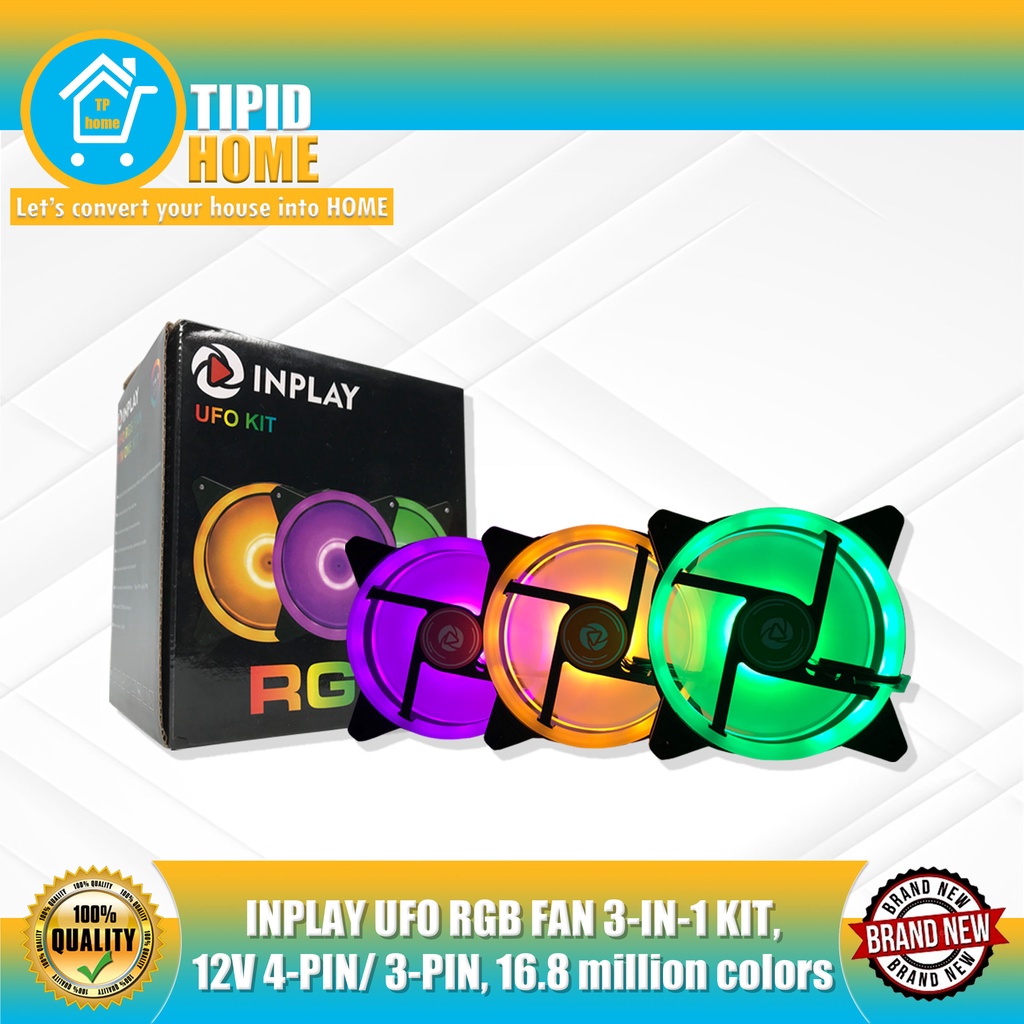 INPLAY UFO RGB FAN 3-IN-1 KIT, 12V 4-PIN/ 3-PIN, 16.8 million colors ...
