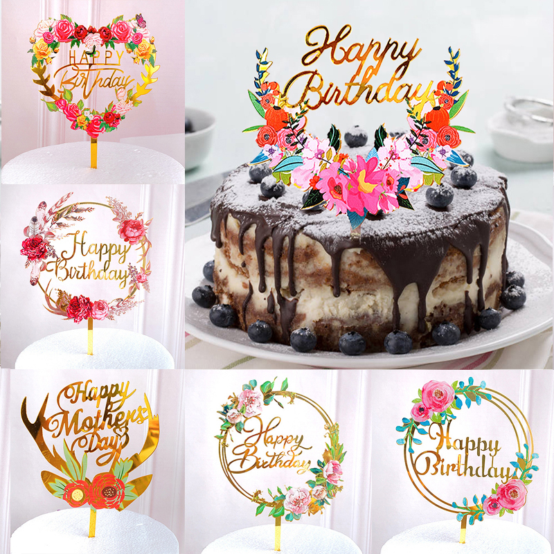 8Colors Flower Happy Birthday Cake Topper Cake Decorations Kids ...