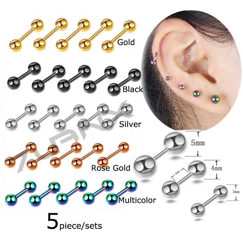 Wholesale 5piece Stainless Steel Dumbbell Double Ball Earrings Stud ...