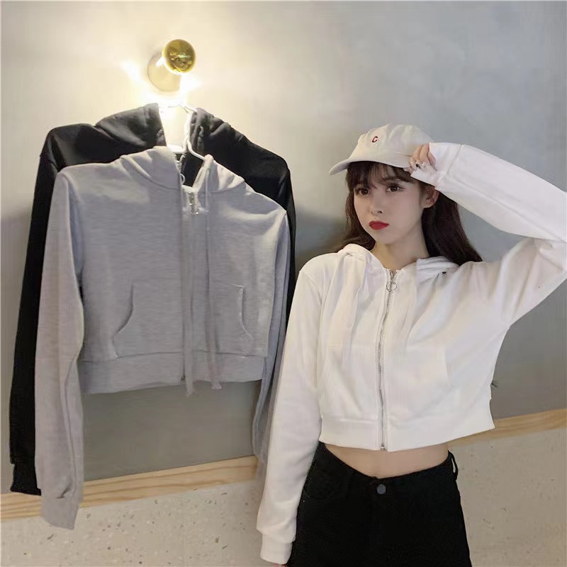 Women Casual Solid Long Sleeve Zipper Pocket Shirt Hooded Sweatshirt Tops Women s Sports Thin Loose Hoodie Plain Crop Top Hoodies Shopee Philippines