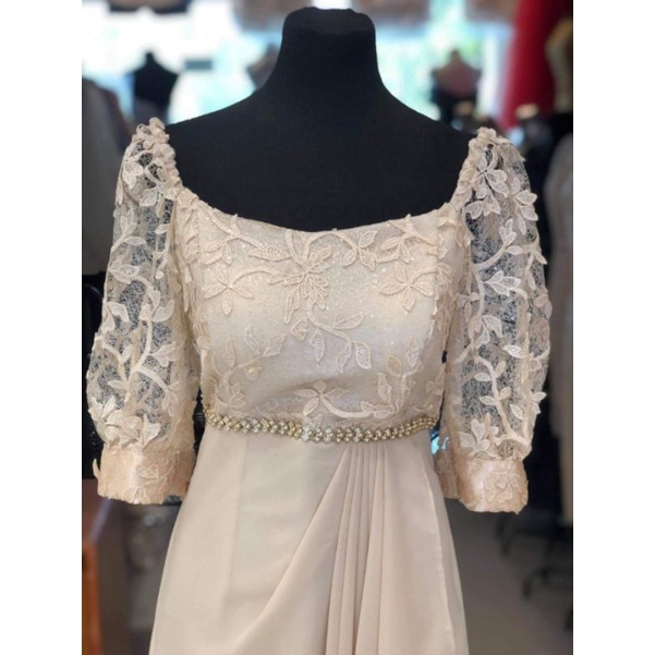 Elegant Lace Design Mother of the Bride ninang gown Beige Color Shopee Philippines