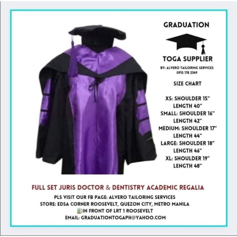 Juris Doctor and dentistry academic regalia Graduation toga set