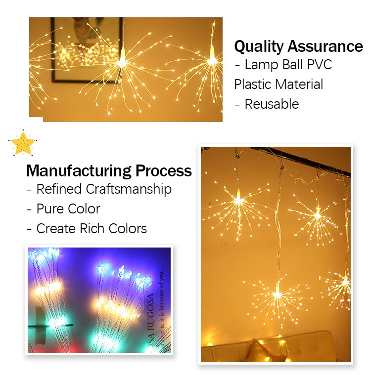 Hanging Starburst String Light Firework Copper Fairy Garland Christmas ...
