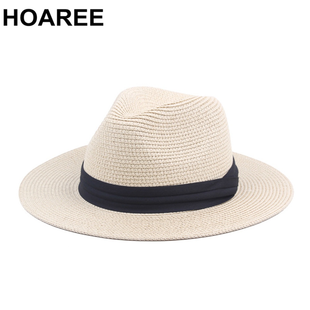 ❂☄﹉HOAREE Vintage Panama Hat Men Straw Fedora Male Sun hat