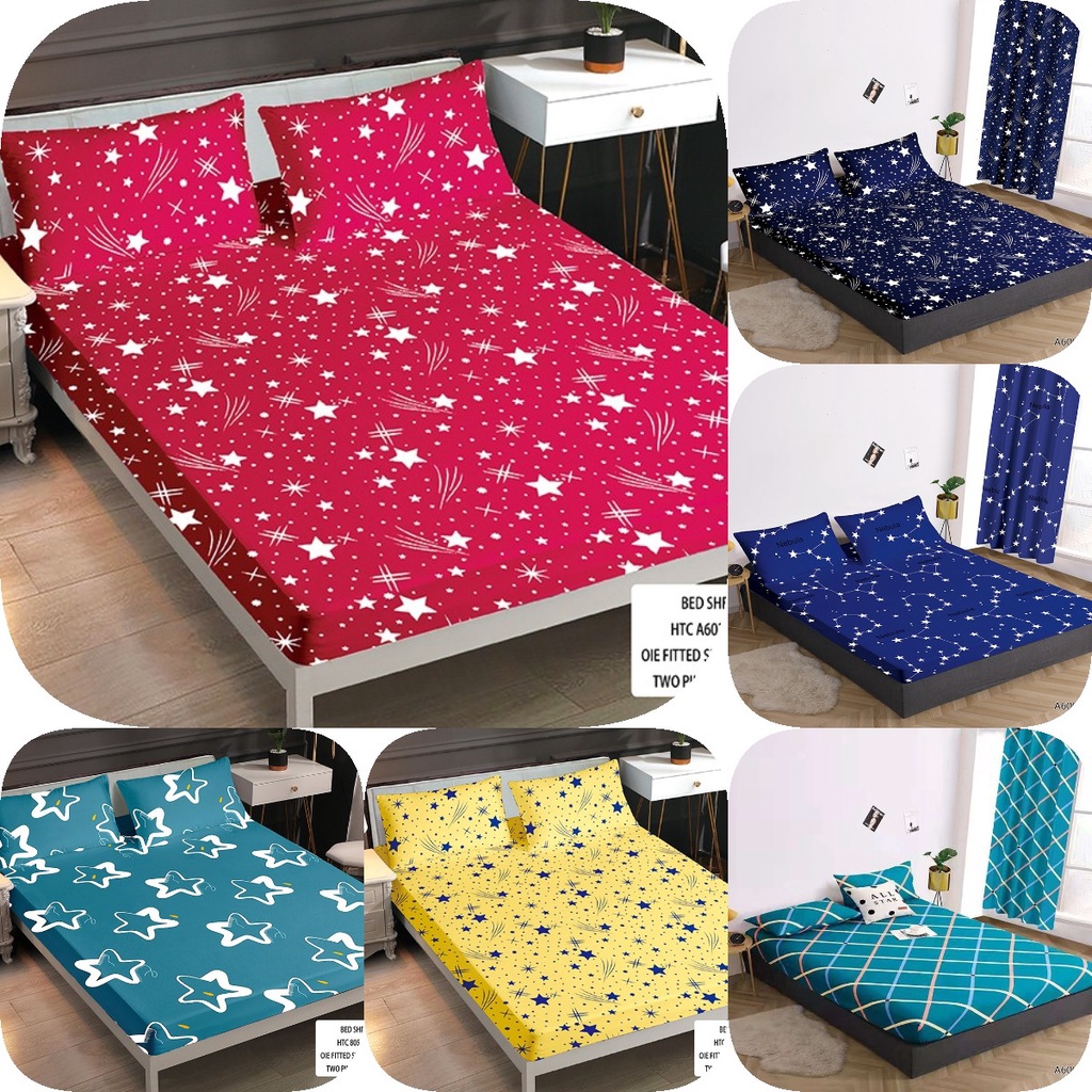 Star Printed 3in1 Garterized Bedsheets Semi Cotton (2pcs pillow case+ ...