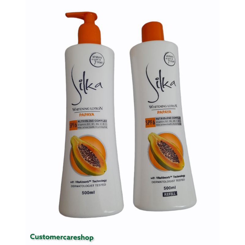 Silka Papaya Whitening Lotion 100ml 200ml 300ml 500ml Refill 500ml Pump