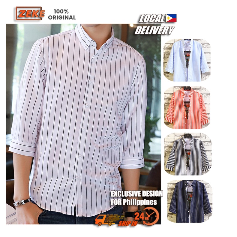 Stripe Polo Print Short Sleeve For Men Korean style Casual Loose Shirts ...