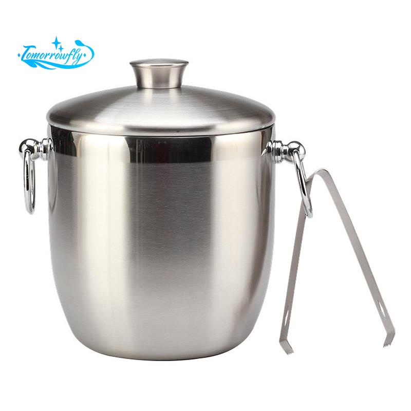 Stainless Steel Ice Bucket with Tongs Liter Double Walled Insulated