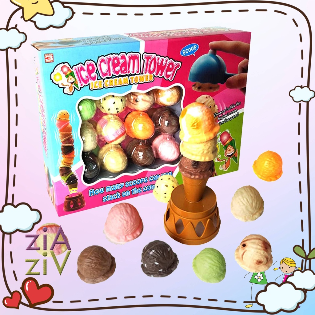 Ice Cream Stacking Tower Balance Game Food Pretend Play Toy Set for