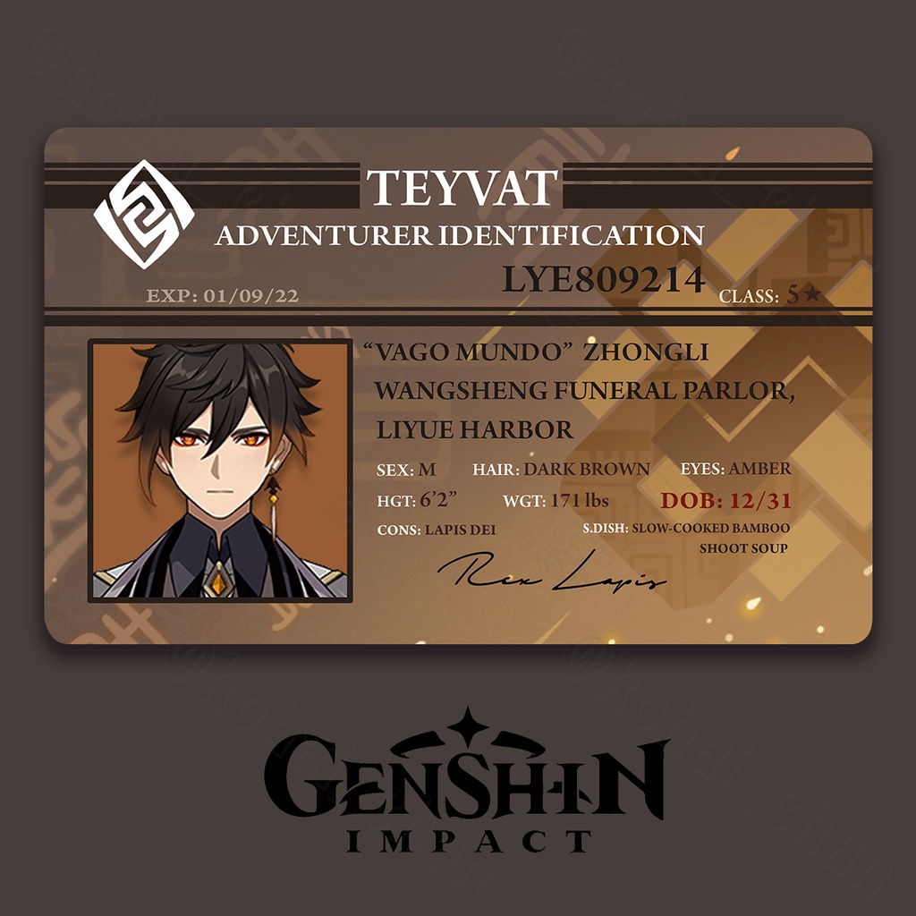 Genshin Impact Adventurer Identification ID Card Liyue Characters ...