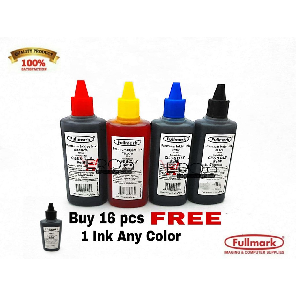 Fullmark Inkjet Dye Ink Universal Ink Refill 100ml with FREE 1 INK ANY ...