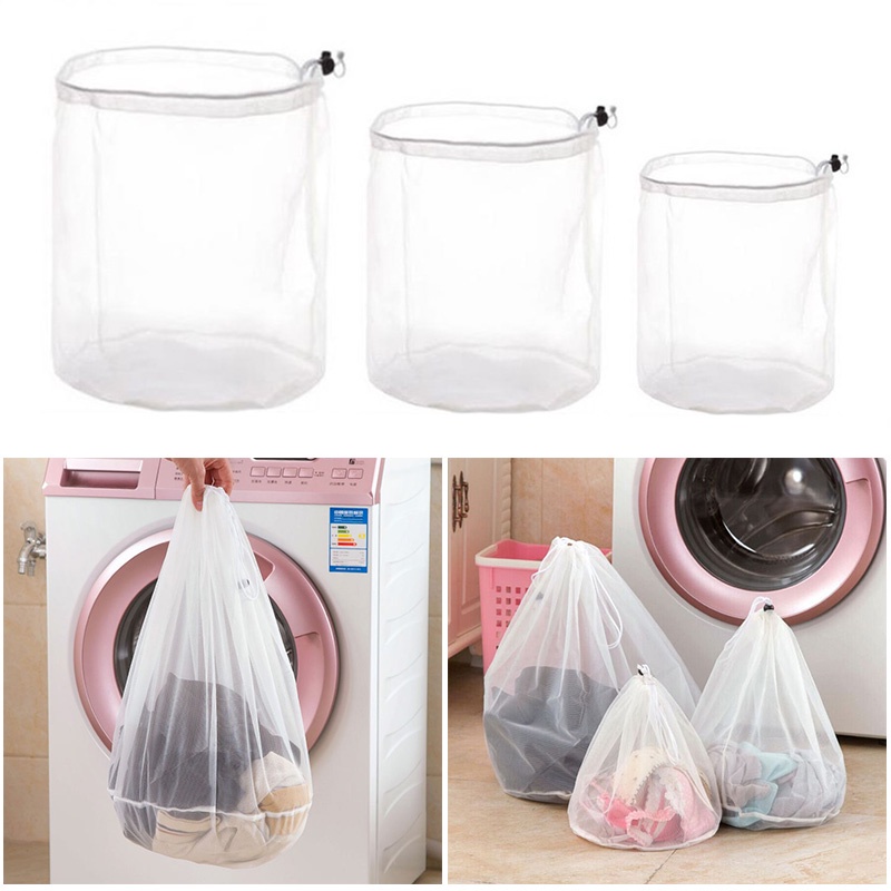 White Household Clothing Care Mesh Laundry Bag Drawstring Laundry Mesh ...