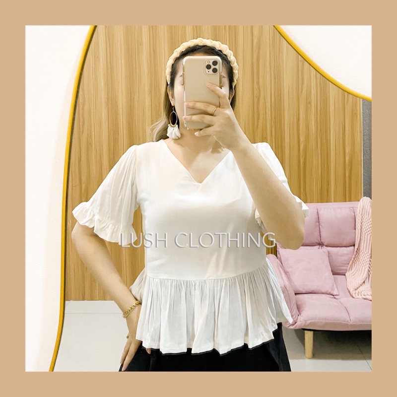 LUSH CLOTHING Matilda TOPS V neck Shirred Peplum Ruffled Casual Top no Shopee Philippines