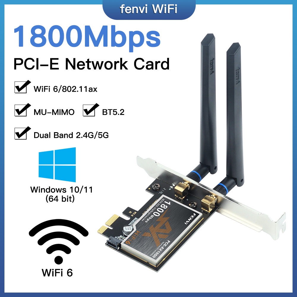 1800Mbps Wifi 6 PCIE Express 2.4G/5G Dual Band Wireless Adapter