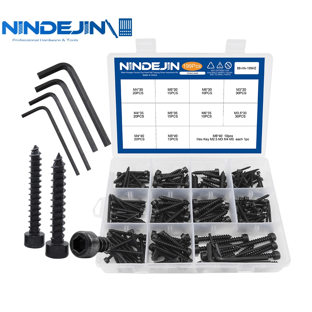 NINDEJIN Hexagon Socket Cap Head Self Tapping Screw Set M2-M4 Carbon ...