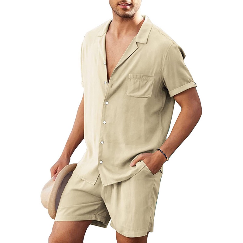 Men Outfit Set 2022 Summer New Men's Linen Short Sleeve Shirt Suit ...