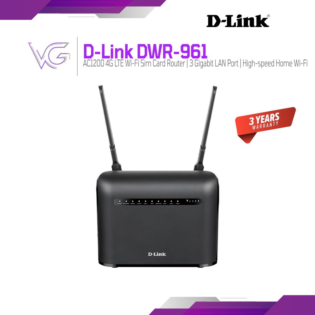 D-Link DWR-961 AC1200 Dual Band 4G Gigabit Lan Wireless Router with Sim ...