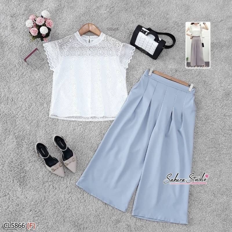 White Shirt + 5 Parts Pants Hanako Fabric Set Of 2 Shopee Philippines