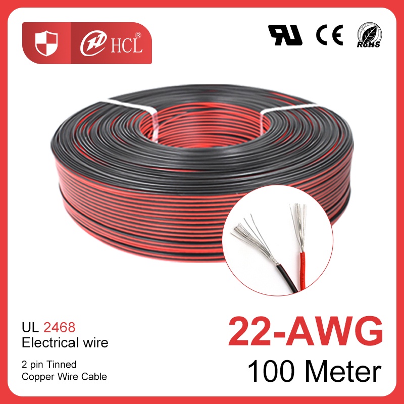 22AWG 100Meter UL2468 2 Pin Electrical Wires Red Black Flat Ribbon