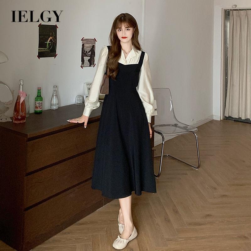 IELGY Hepburn Style Fake Two-piece Waist And Long-sleeved French ...