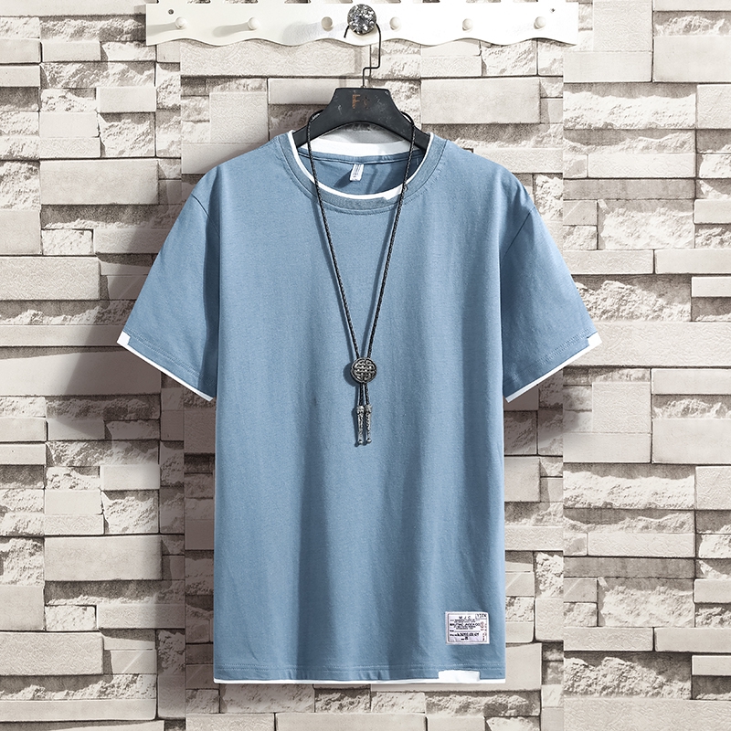 M4XL Plus Size Summer Fake 2 Pieces Cotton TShirt Casual Loose Tee 