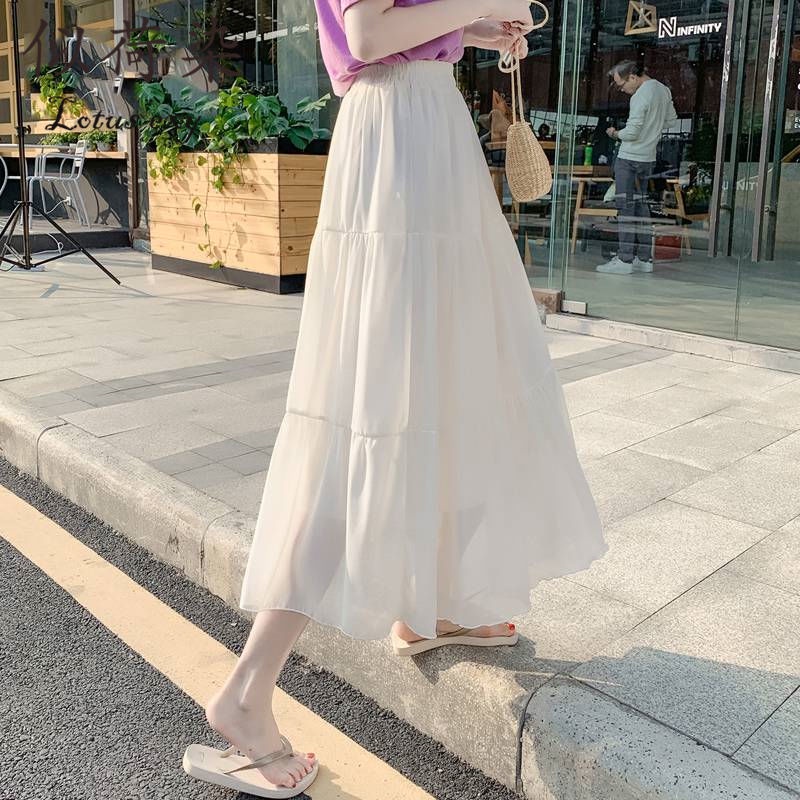 Chiffon Korean Style High Waist Skirt New Long A-line Skirt | Shopee ...