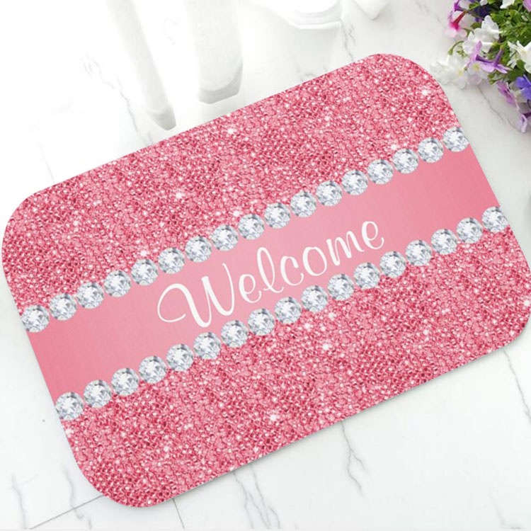 Trendy Faux Pink Sequins and Diamonds Doormat Chic Girly Floor