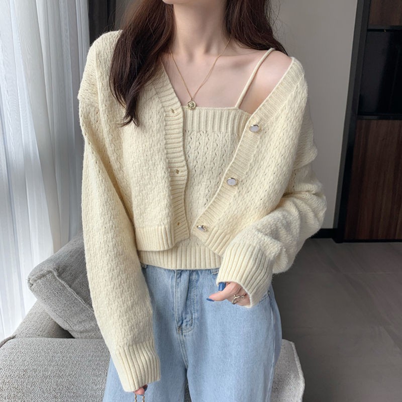 №◈◙Xiaoxiangfeng short knitted cardigan women s spring and autumn gentle  v-neck sweater jacket with