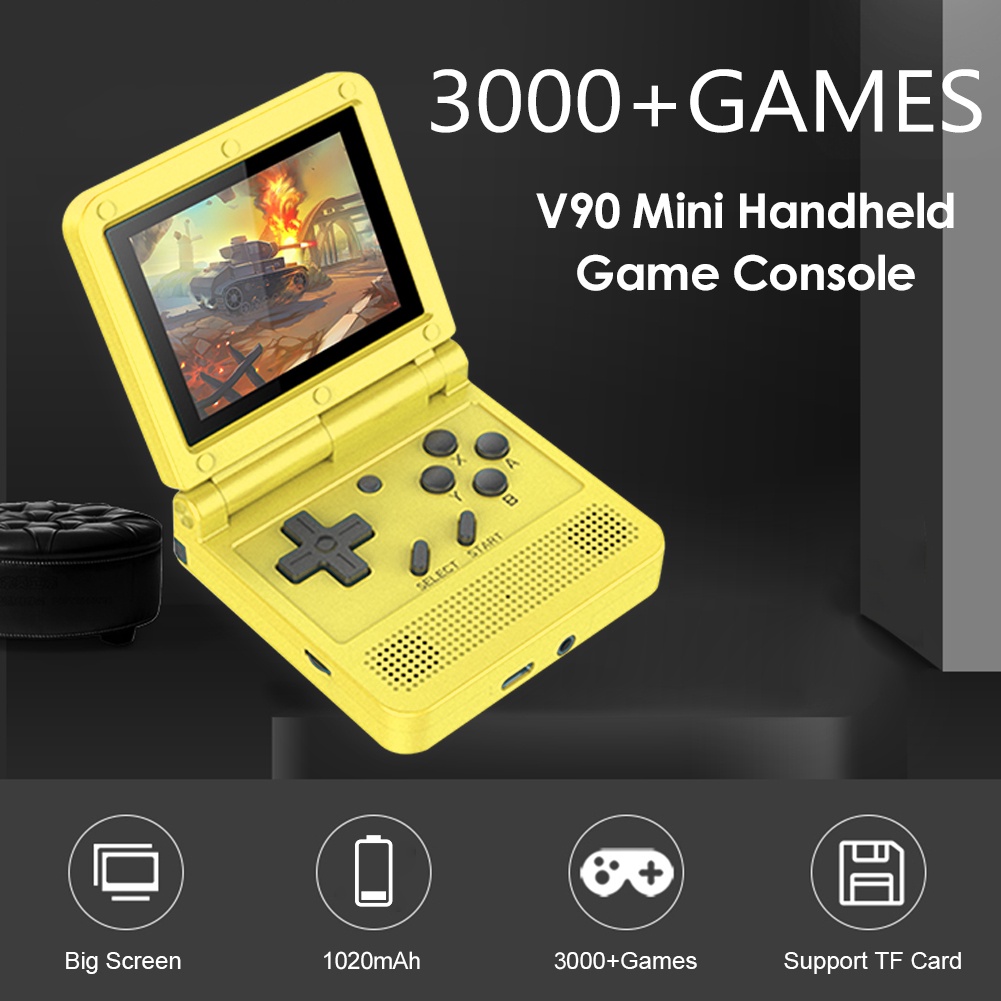 ☃POWKIDDY V90 Mini Handheld Console Flip Open Source Handheld 64bit
