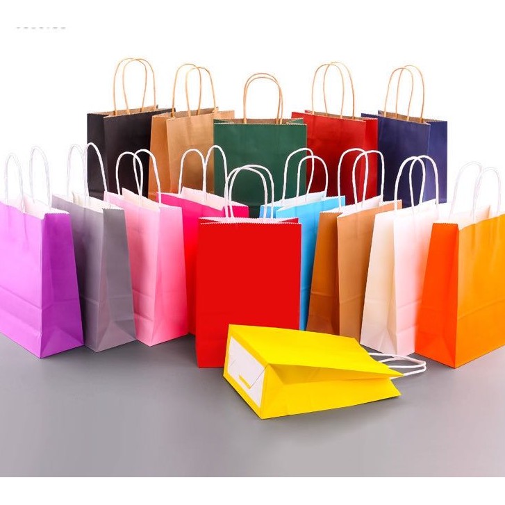 12 Pcs Plain Kraft Paper Bag Handle bag Color Gift bag Hand bag Paperbag Shopee Philippines